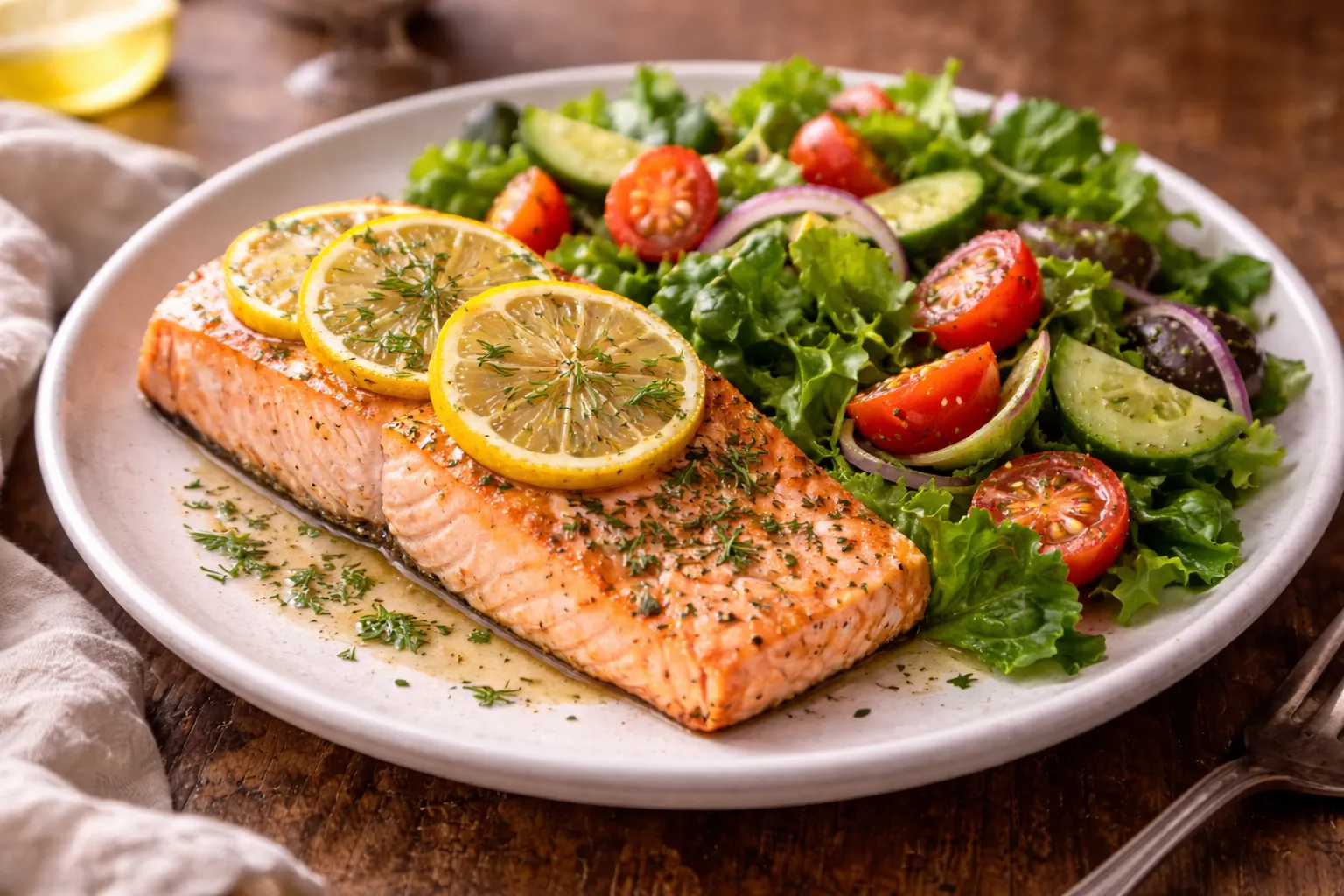 Losos sa limunom i svježom salatom (brza večera, 22 min)