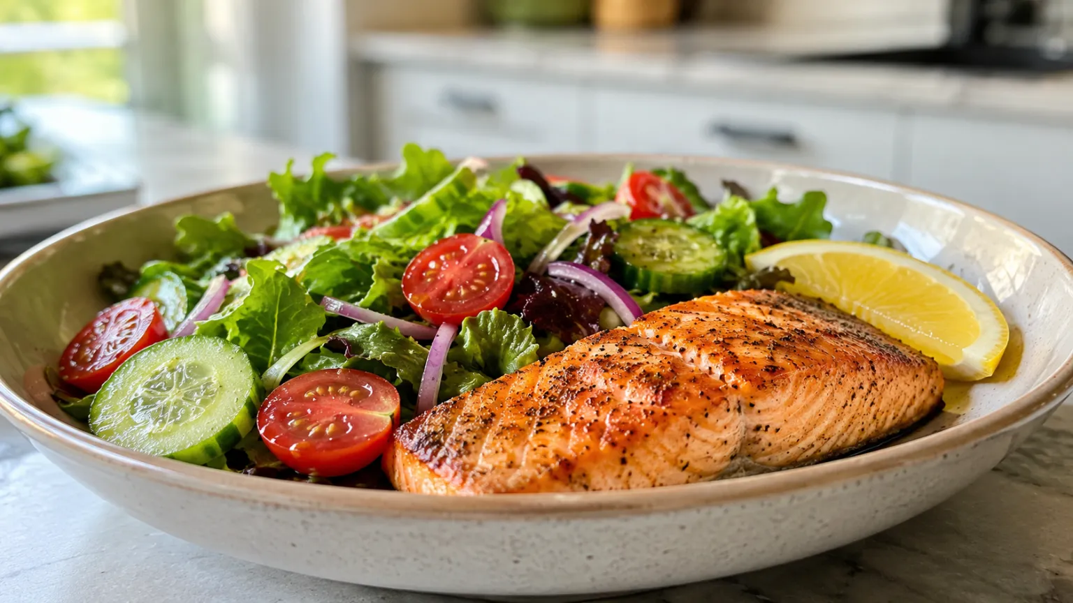 Lemon salmon with fresh salad – high-protein, quick dinner (22 min)