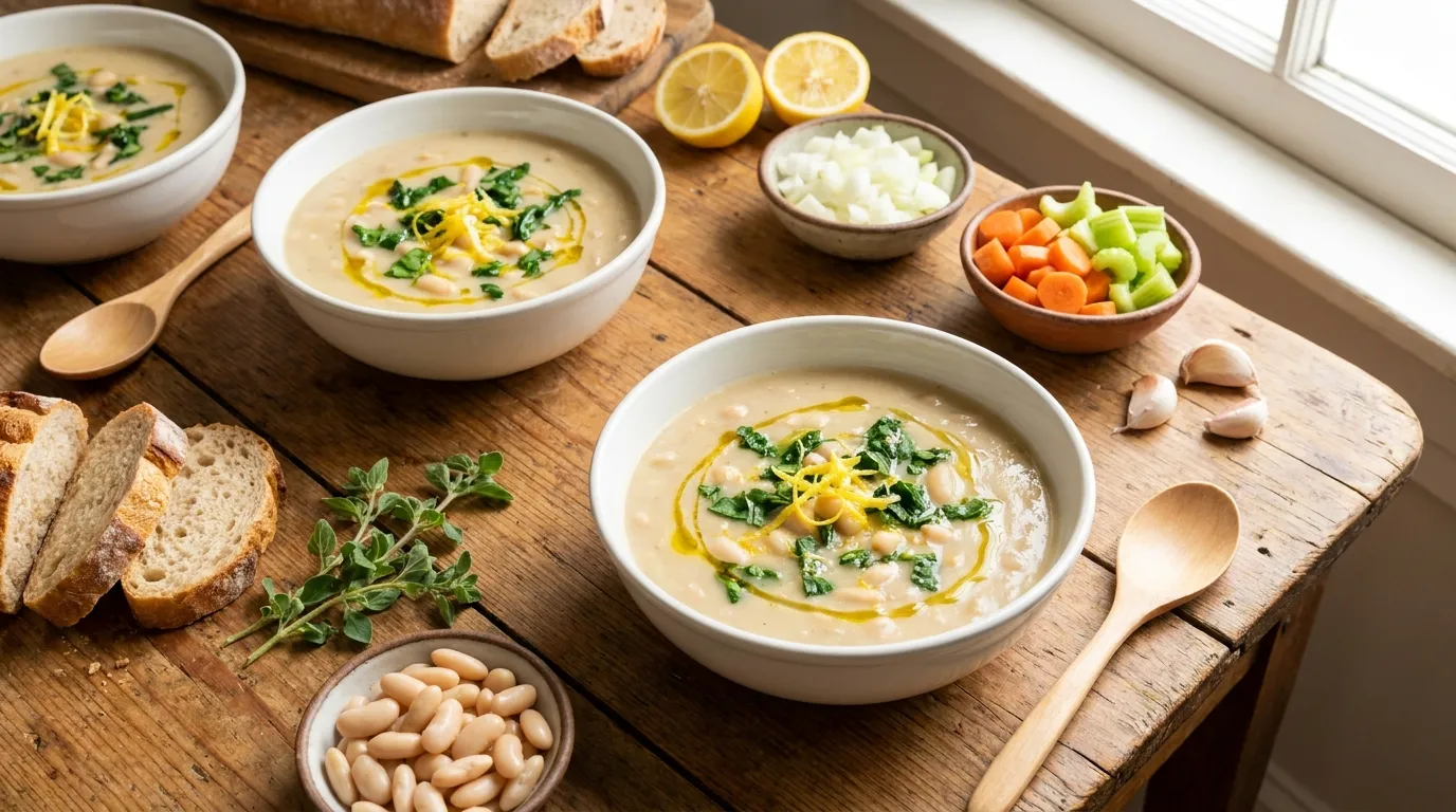 Cremige weiße Bohnensuppe mit Zitrone ohne Sahne