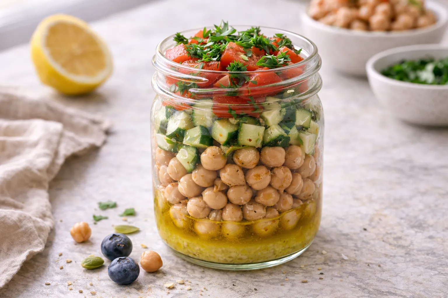 Salata u tegli sa leblebijom i limun dressingom (meal prep ručak, 12 min)