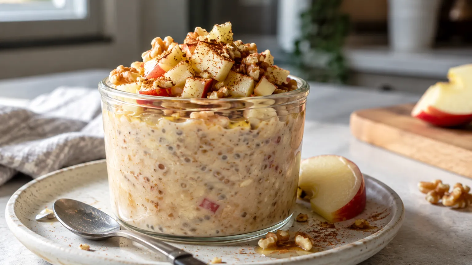 Overnight oats: jabuka + cimet + orasi (10 minuta pripreme)