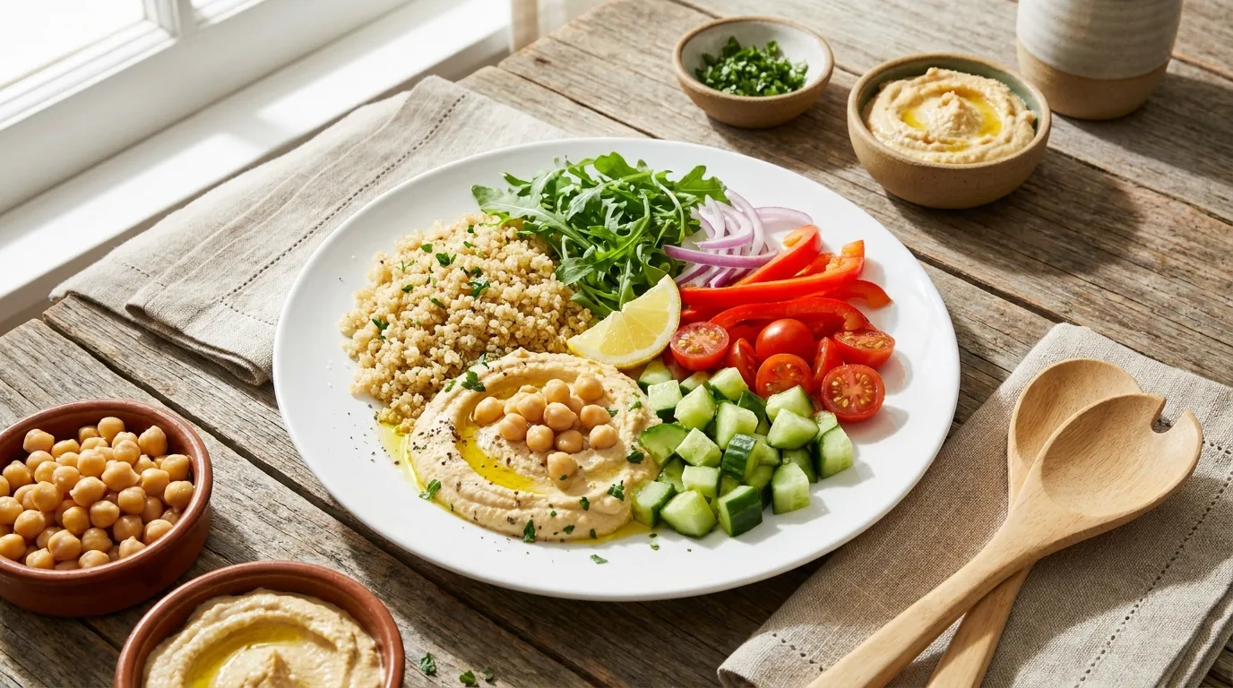 Mediterranean Hummus Grain Bowl with Quinoa and Chickpeas
