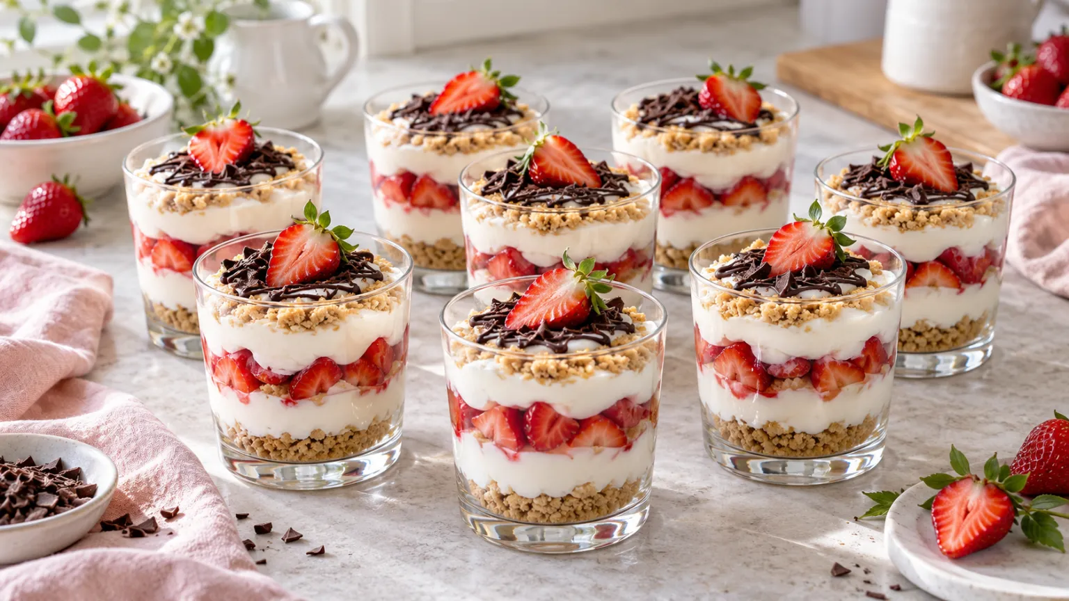 Quick Strawberry Chocolate Biscuit Cake in a Glass
