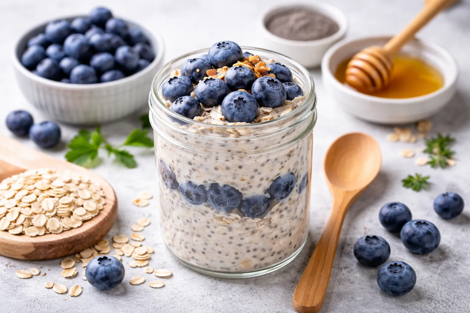 Kefir overnight oats sa chia sjemenkama i borovnicama (imuno doručak)