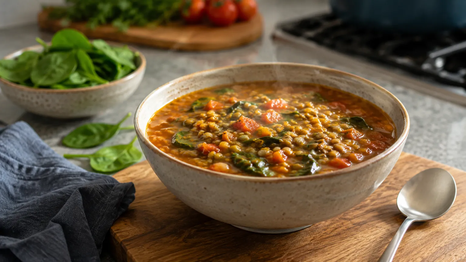 Vegetarian Lentil Soup with Spinach