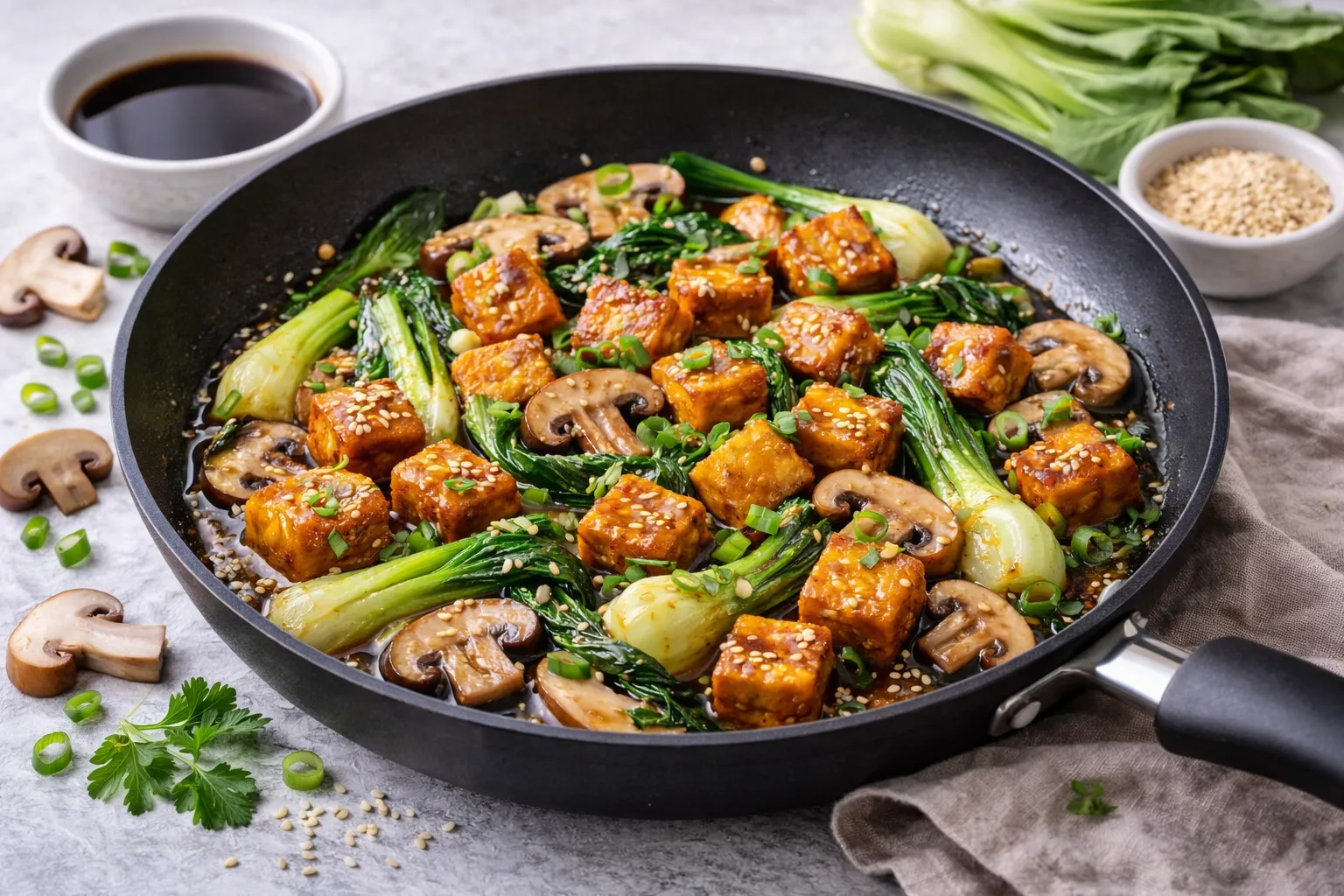Tofu Bok Choy & Mushroom Stir-Fry (Quick Vegan Dinner)