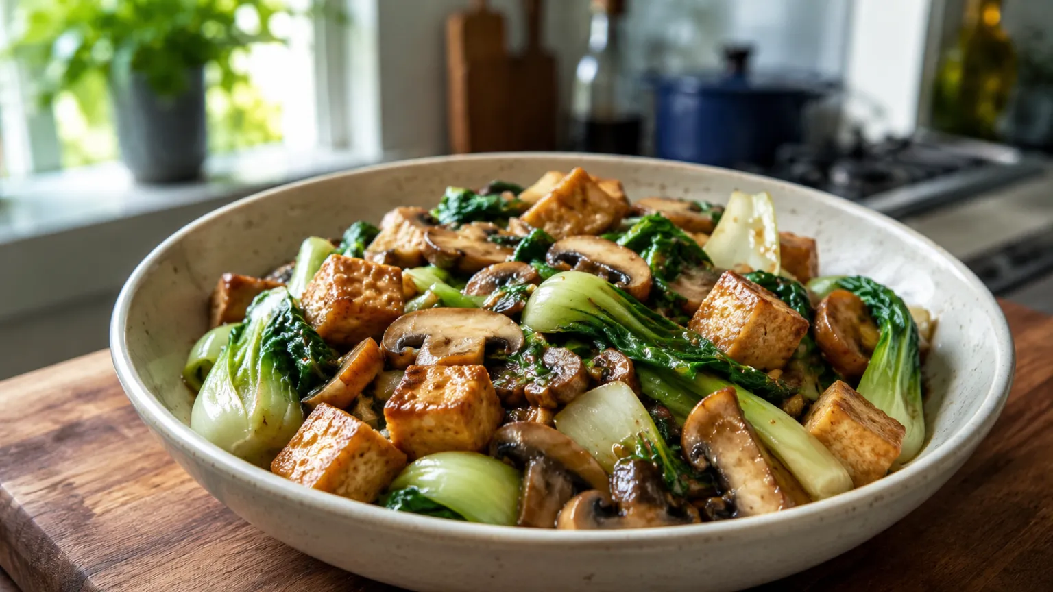 Tofu Bok Choy & Mushroom Stir-Fry (Quick Vegan Dinner)