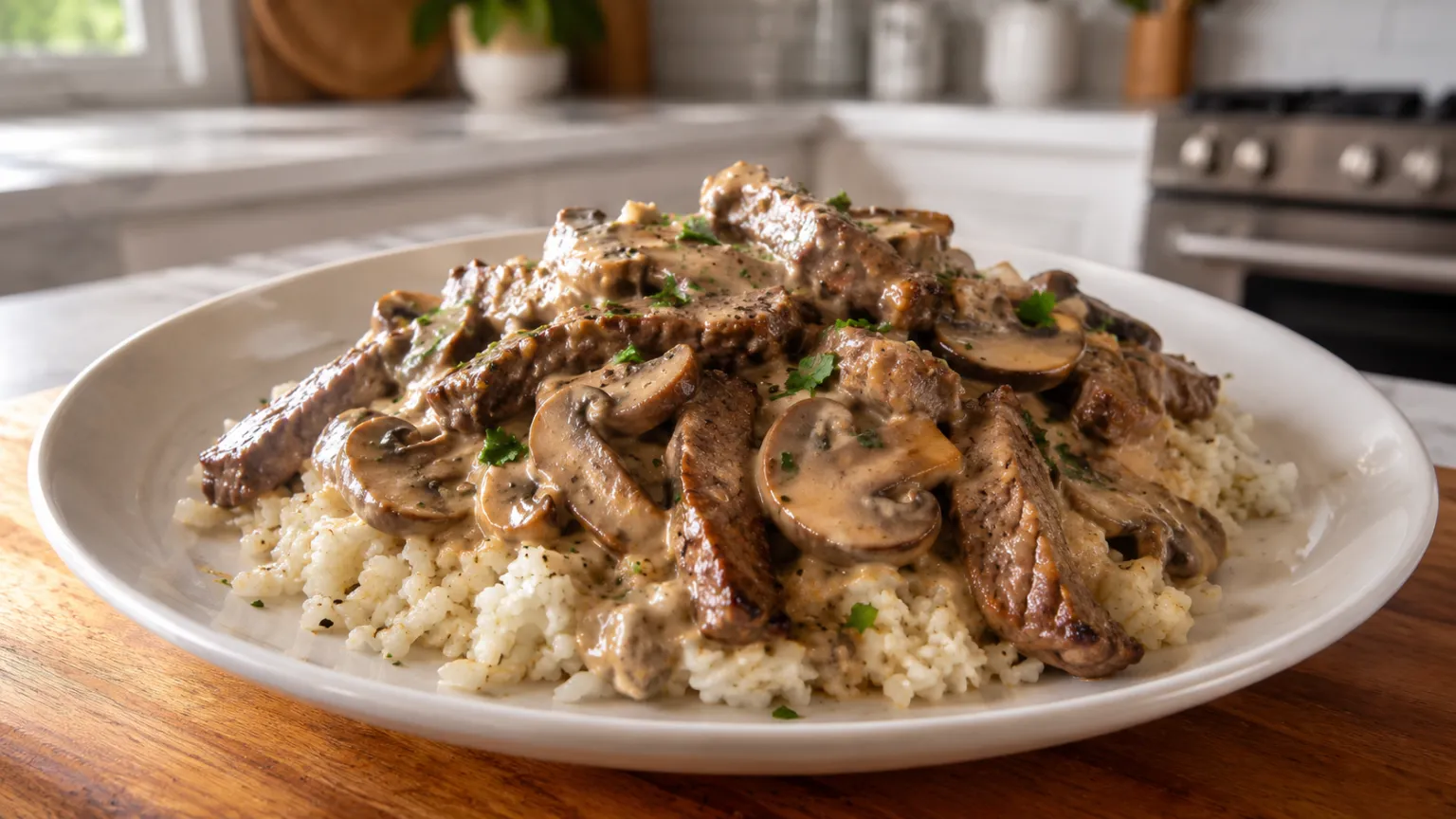 Keto Beef Stroganoff with Cauliflower Rice