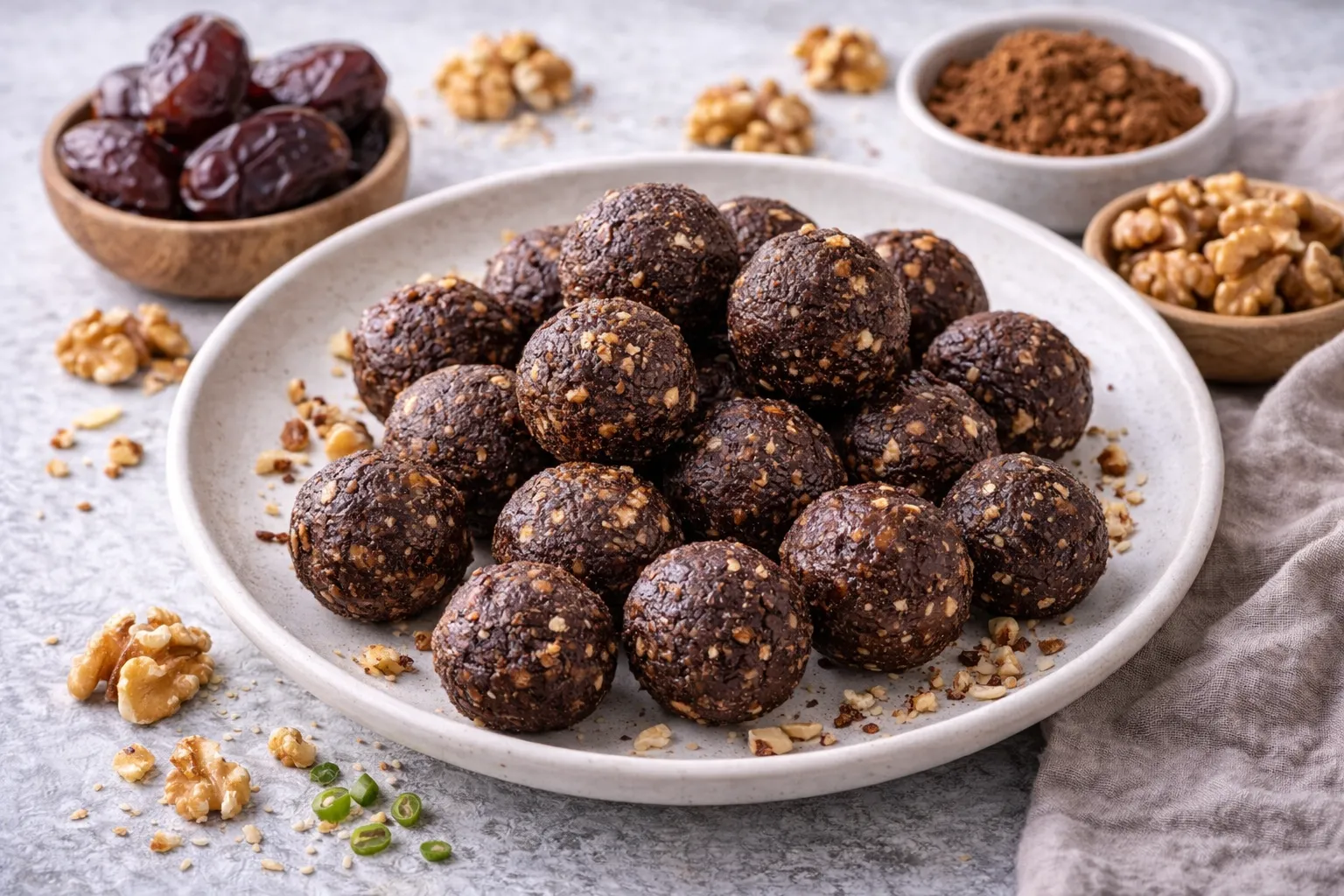 No-Bake Energy Bites with Dates, Walnuts and Cocoa