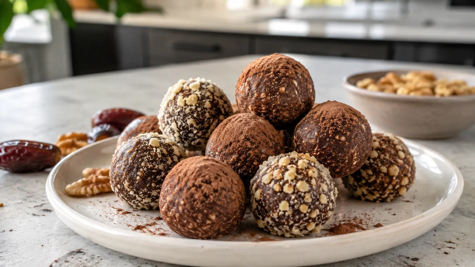 No-Bake Energy Bites with Dates, Walnuts and Cocoa