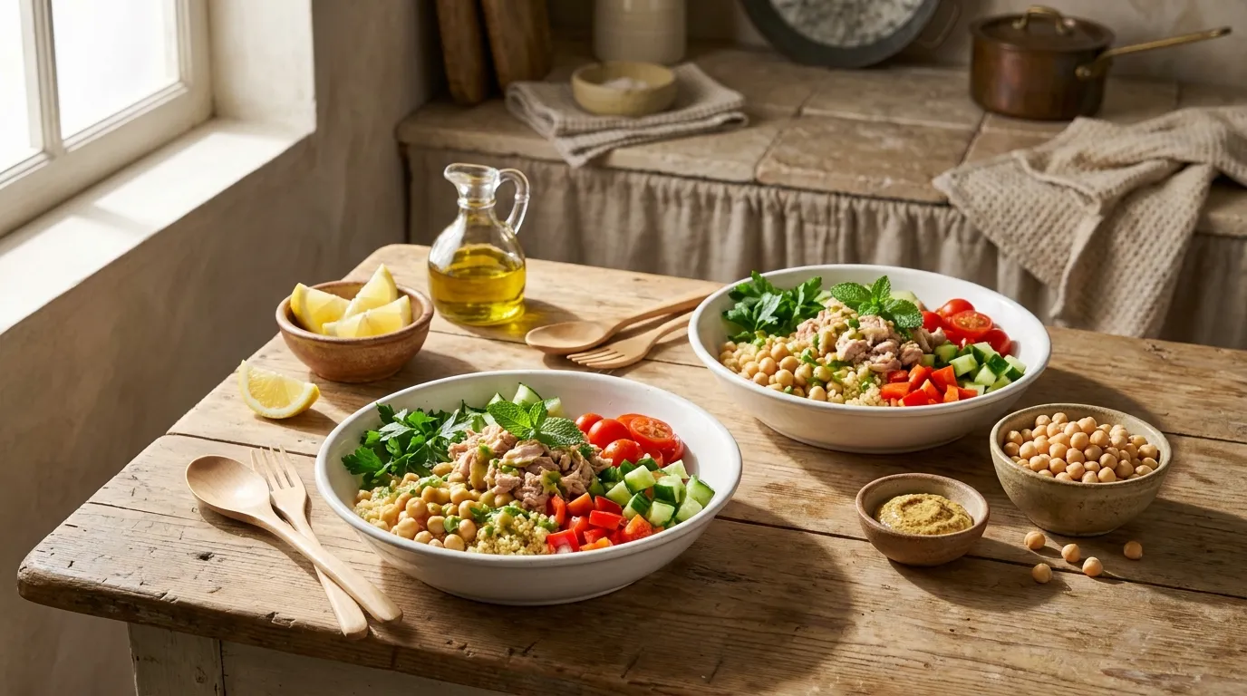 High-Protein Tuna & Chickpea Couscous Lunch Bowls