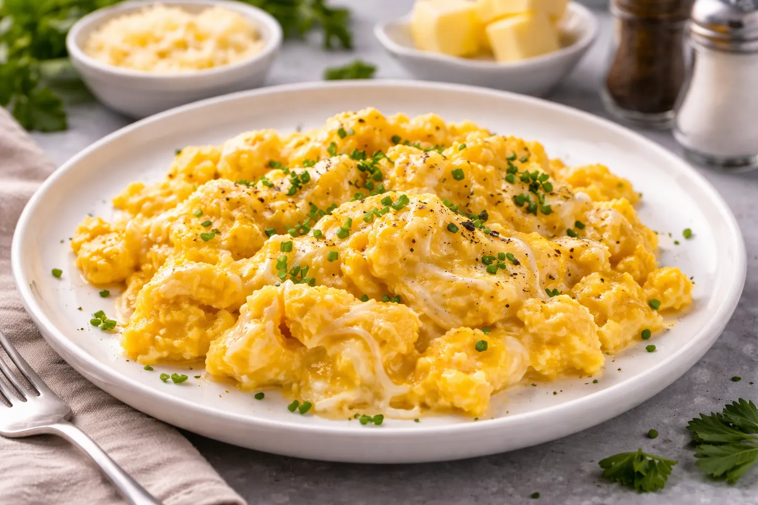 Keto Scrambled Eggs with Butter and Cheese