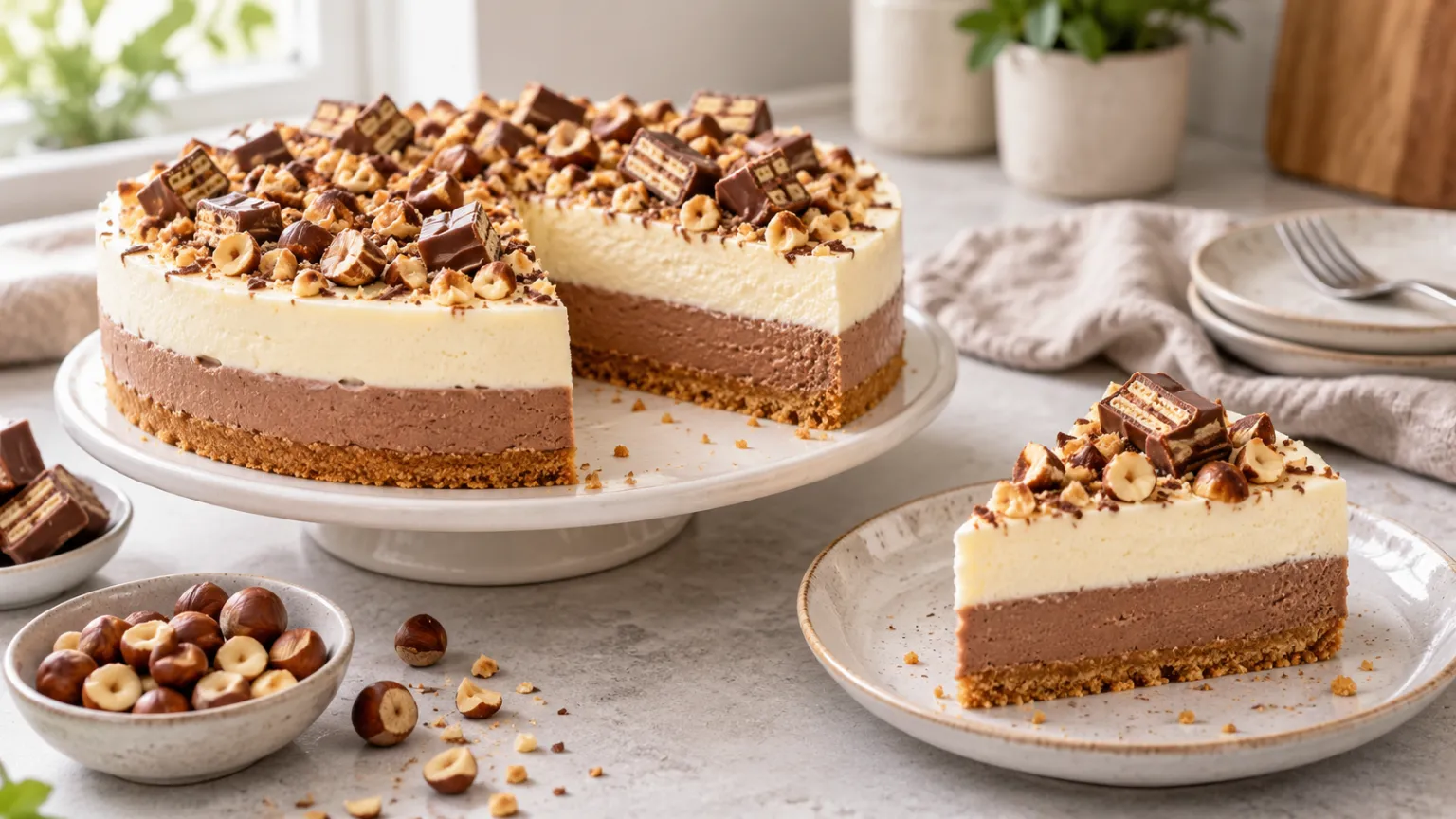 No-Bake Kinder Cake with White and Milk Chocolate