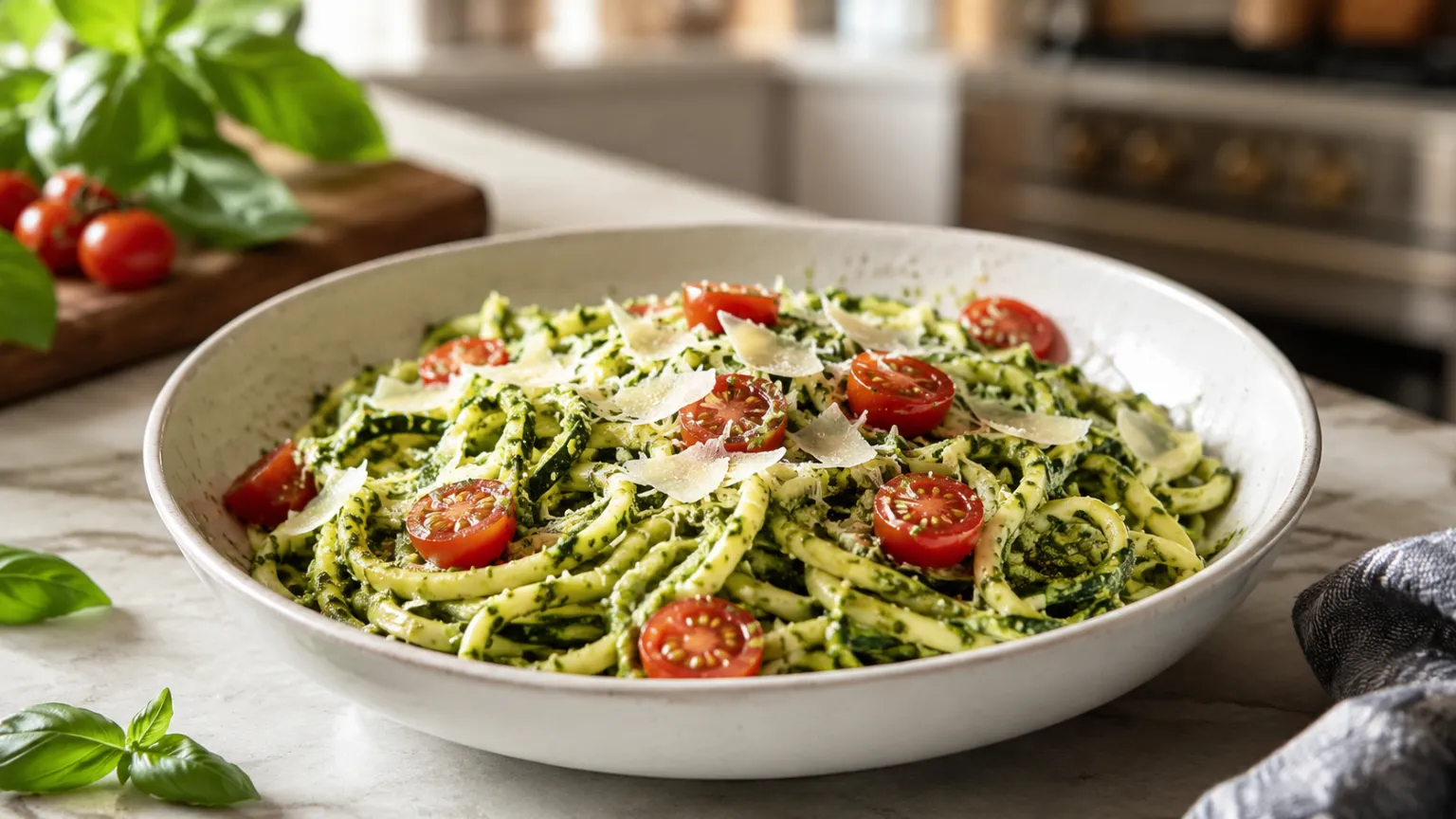 Vegetarian Pesto Zucchini Noodles