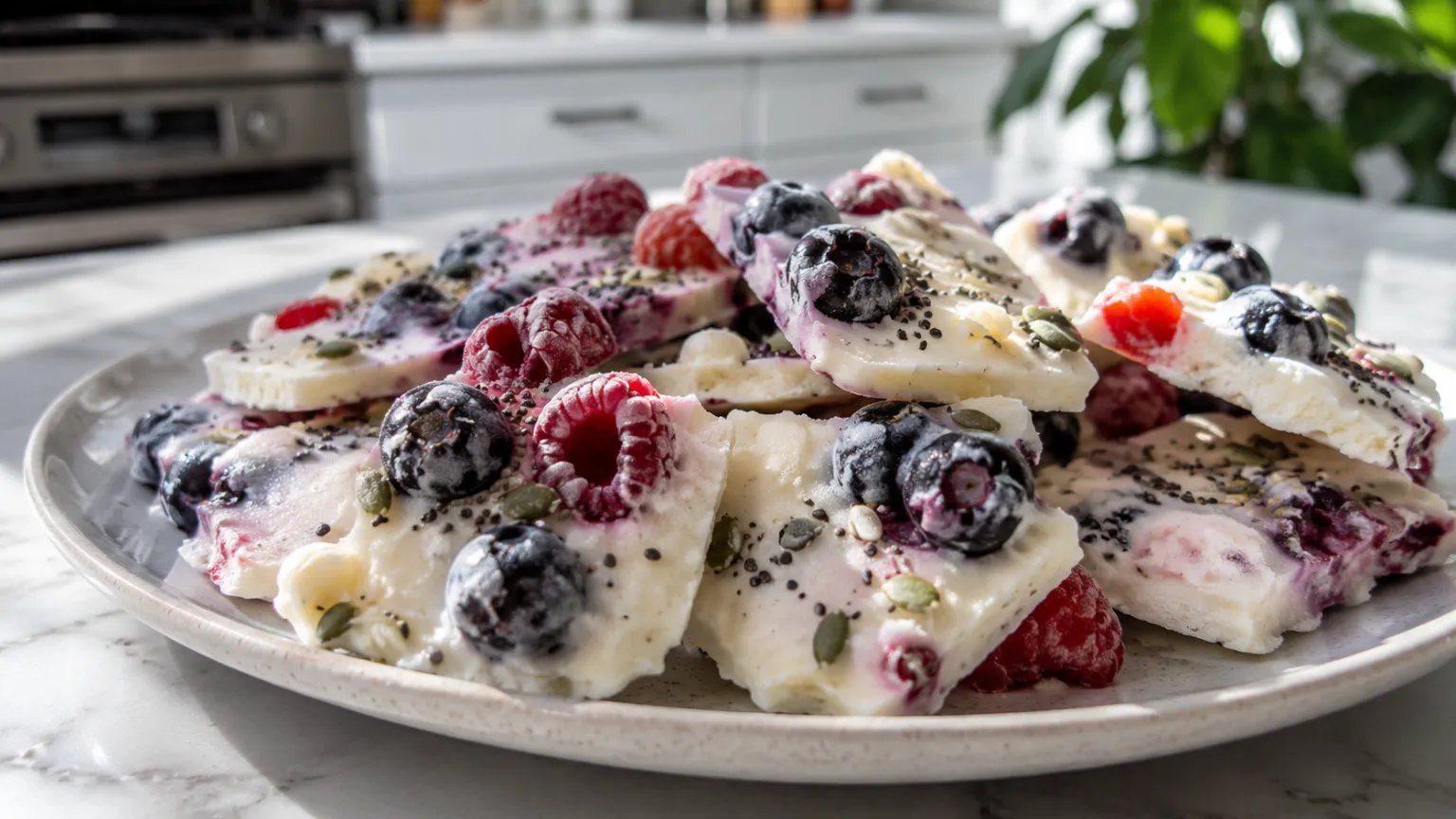 Portionable frozen yogurt bark – no added sugar, no-cook, meal-prep dessert (190 min)