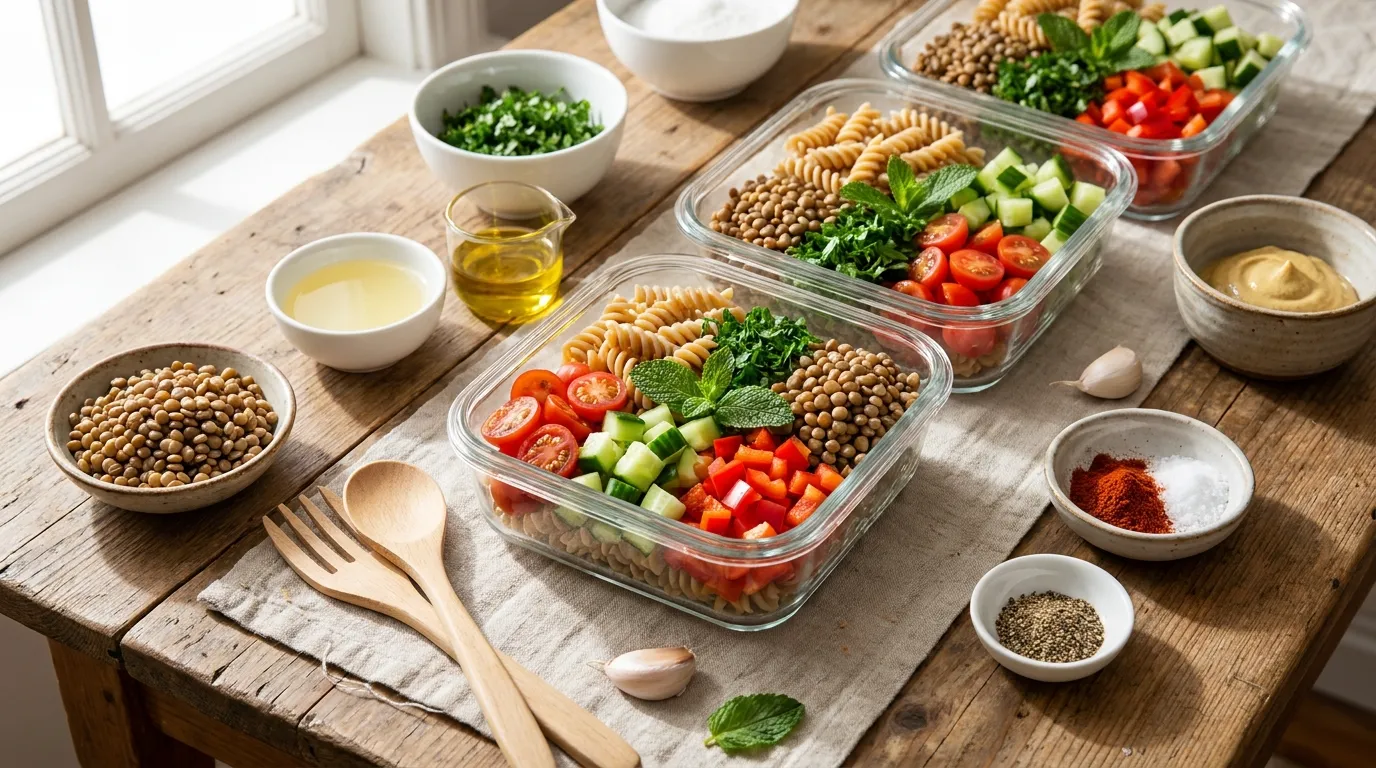 Healthy Lentil Pasta Salad for Meal Prep Lunches