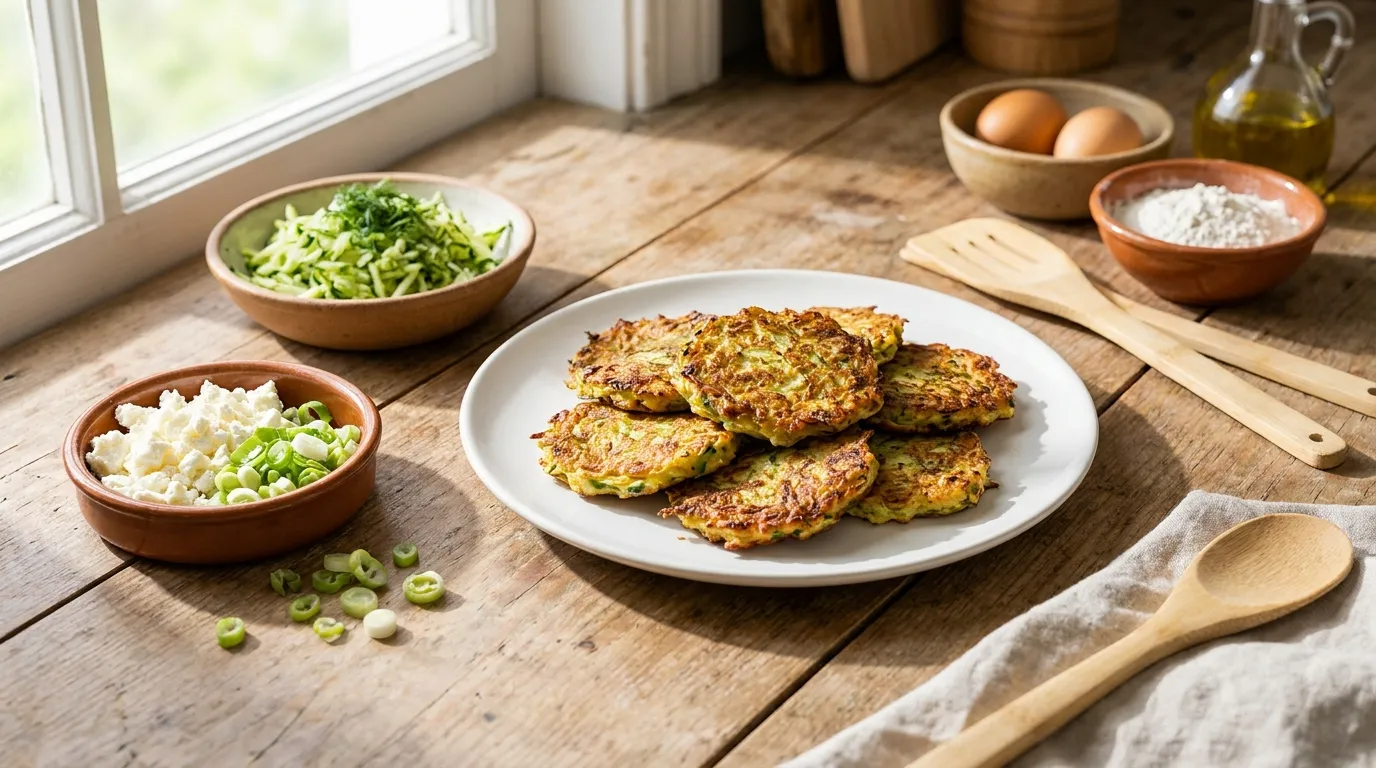 Knusprige Zucchini-Puffer für ein schnelles vegetarisches Mittagessen