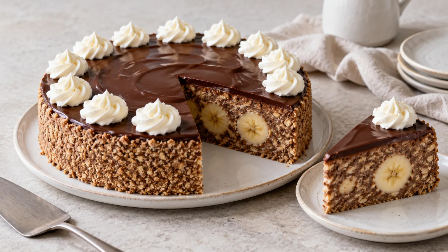 Quick No-Bake Plazma Biscuit Cake with Bananas and Chocolate
