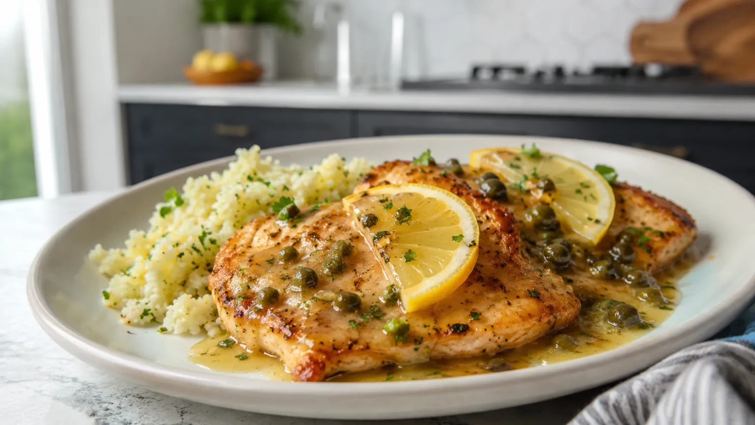 Keto Tavuk Piccata Karnabahar Pilavı ile