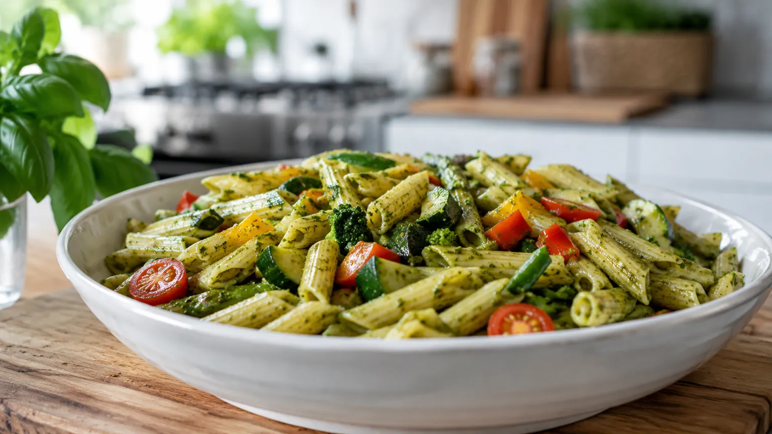Pasta with Vegetables and Basil Pesto
