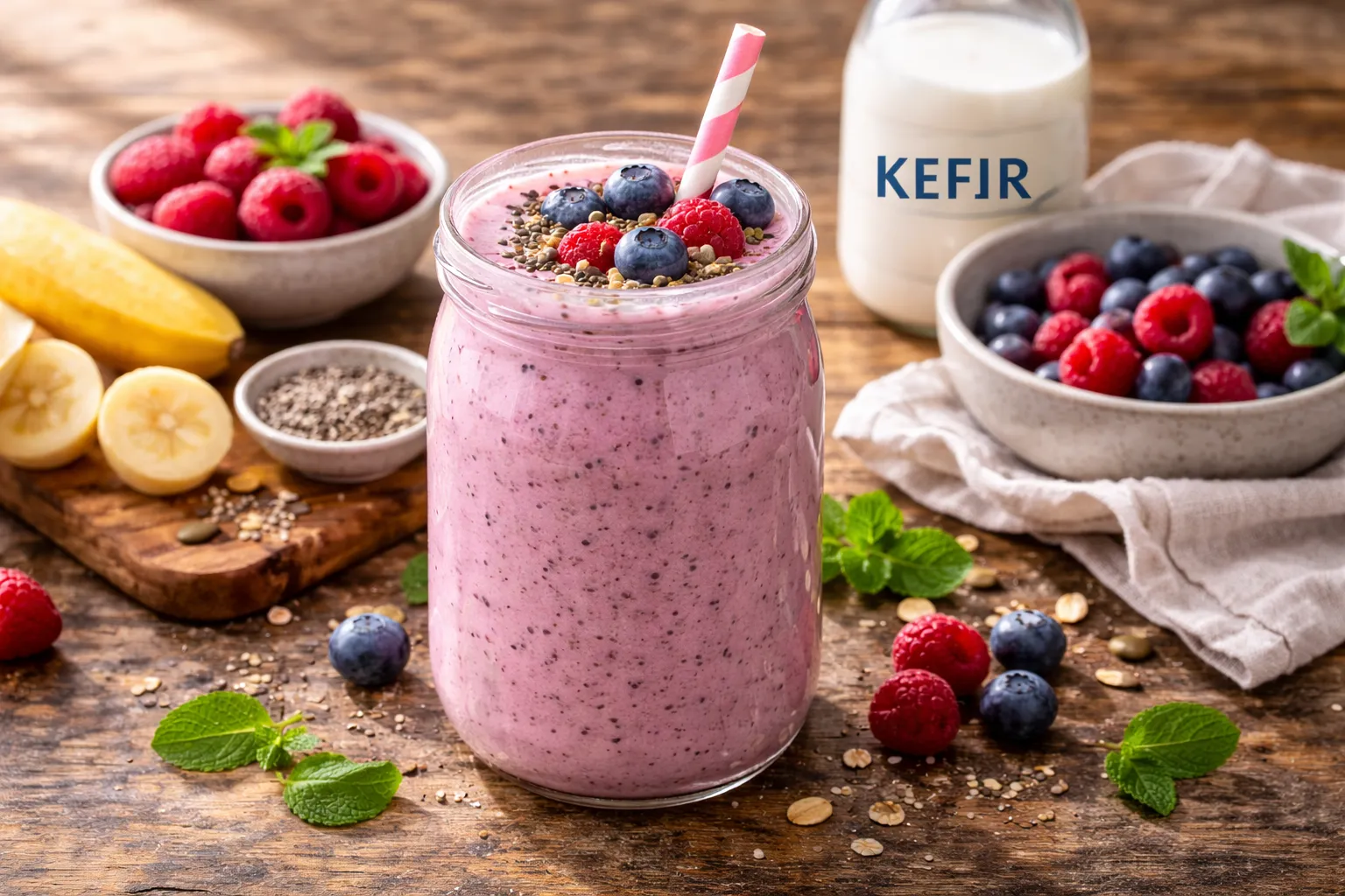 Kefir Smoothie: Banana + Blueberries (5 Minutes)