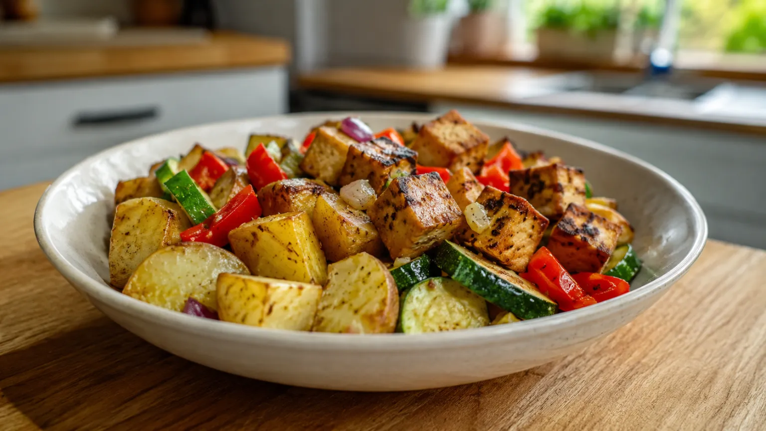 Baked Potatoes with Vegetables and Tofu
