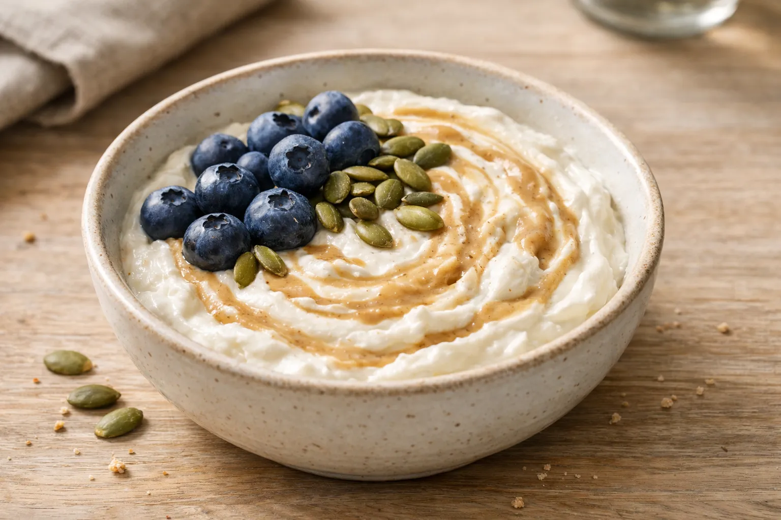 Grčki jogurt bowl sa tahinijem i sjemenkama (visoki proteini, 5 minuta)