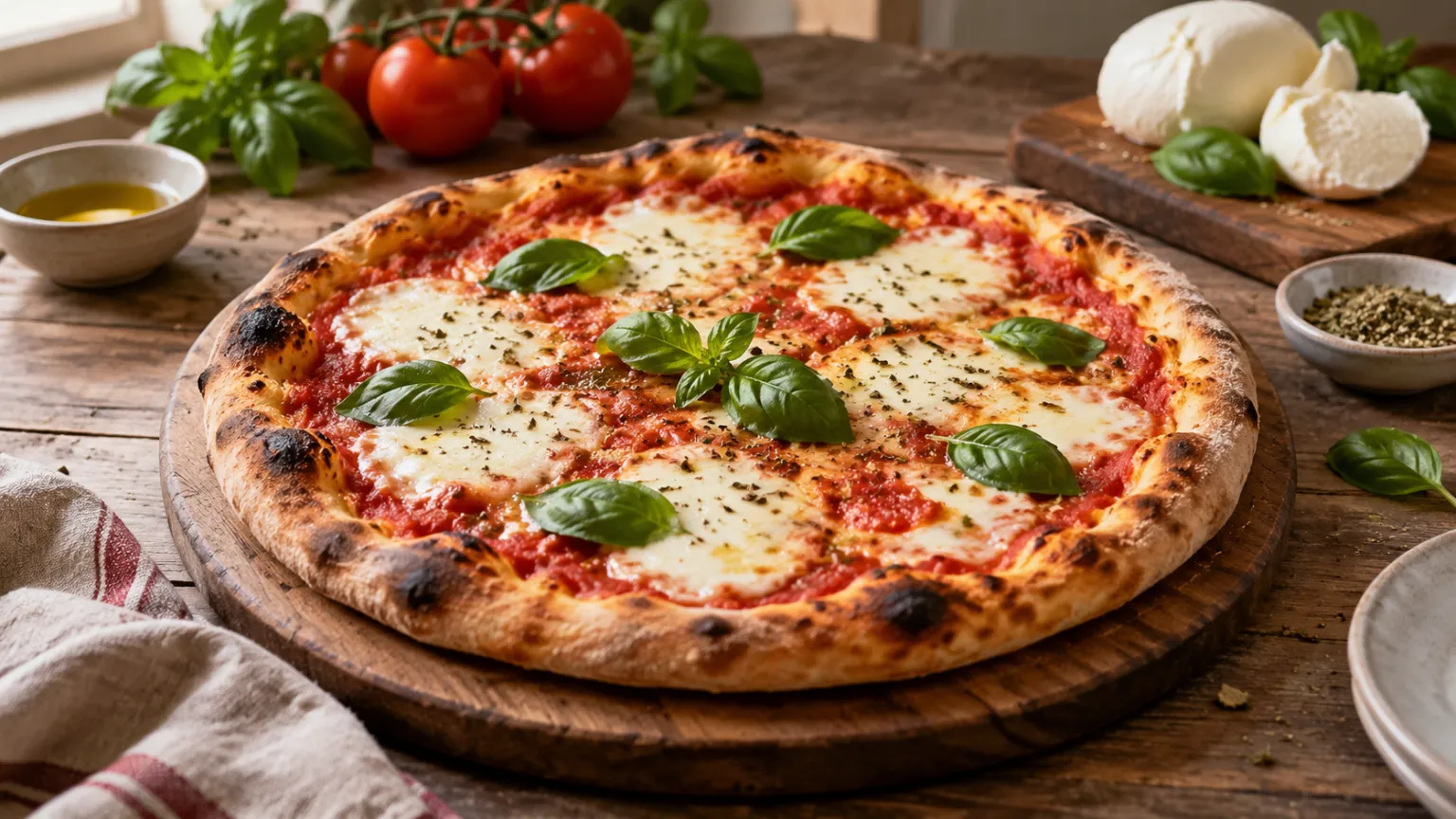 Classic Mozzarella Pizza with Tomato and Fresh Basil