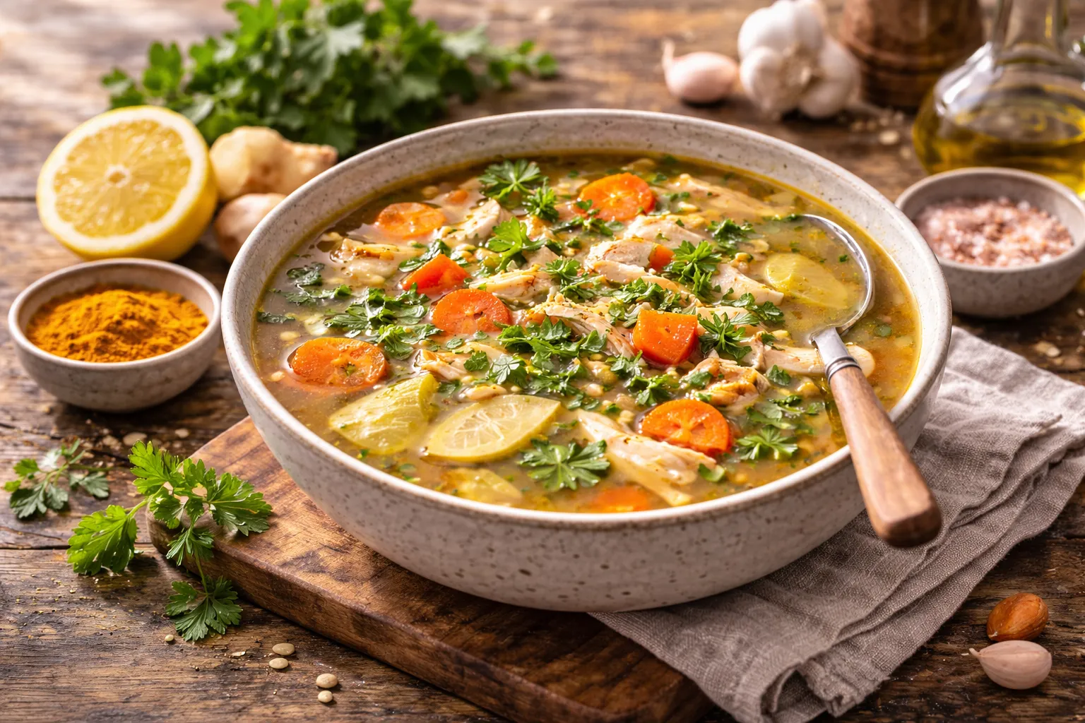 Chicken Soup with Ginger & Garlic (55 Minutes)