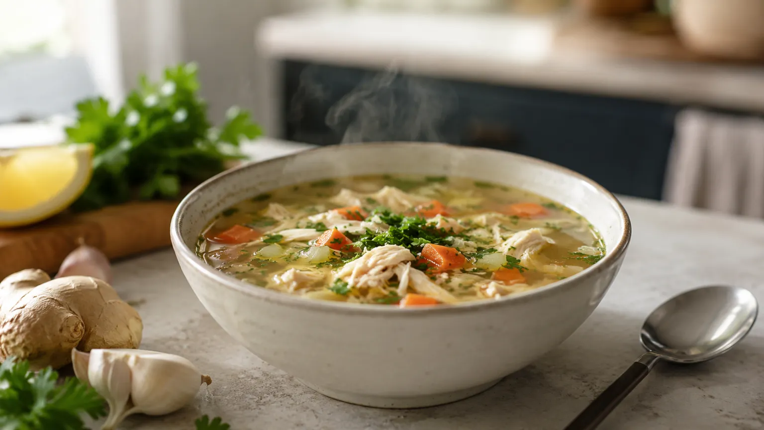 Chicken Soup with Ginger & Garlic (55 Minutes)