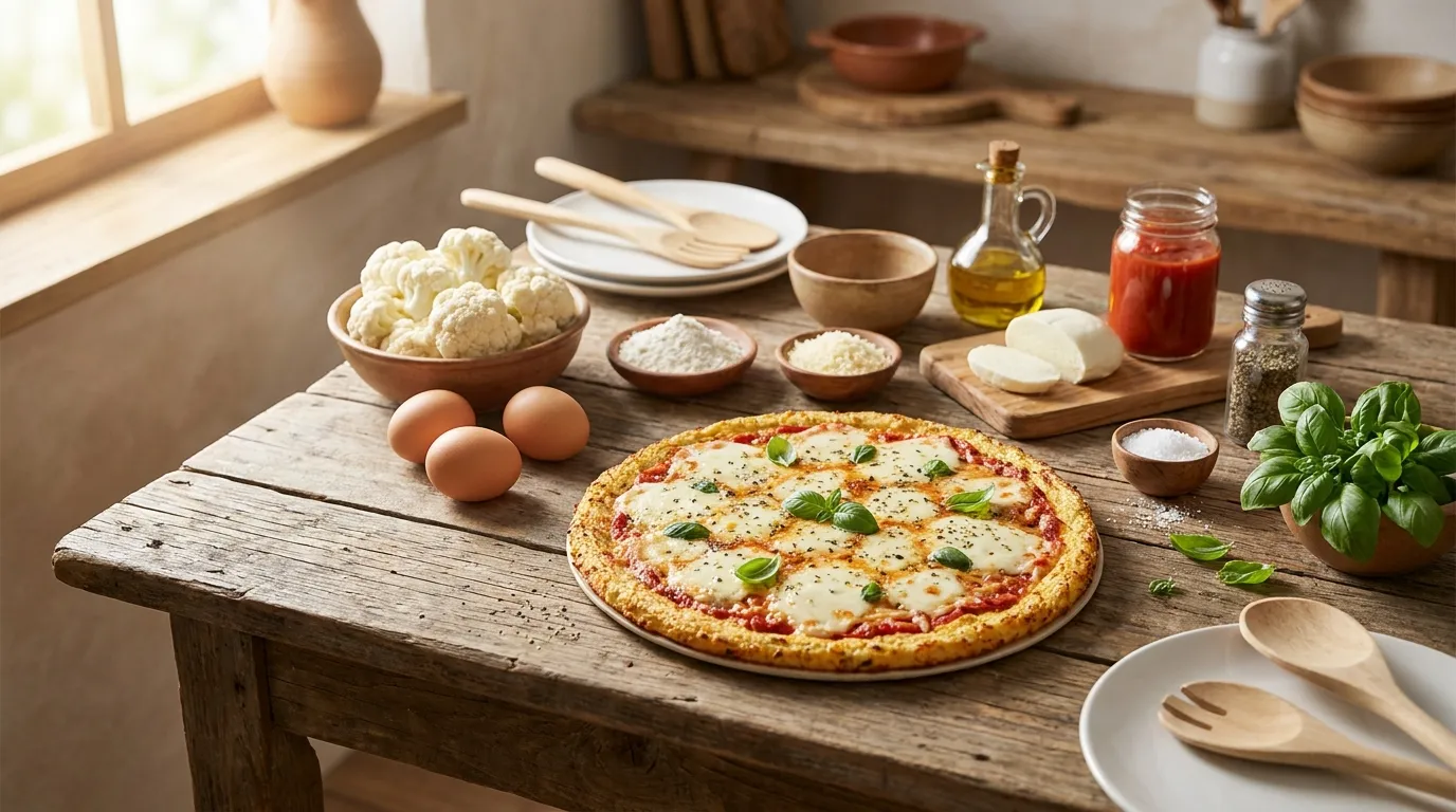 Blumenkohlpizza mit knusprigem mehlfreiem Gemüseboden