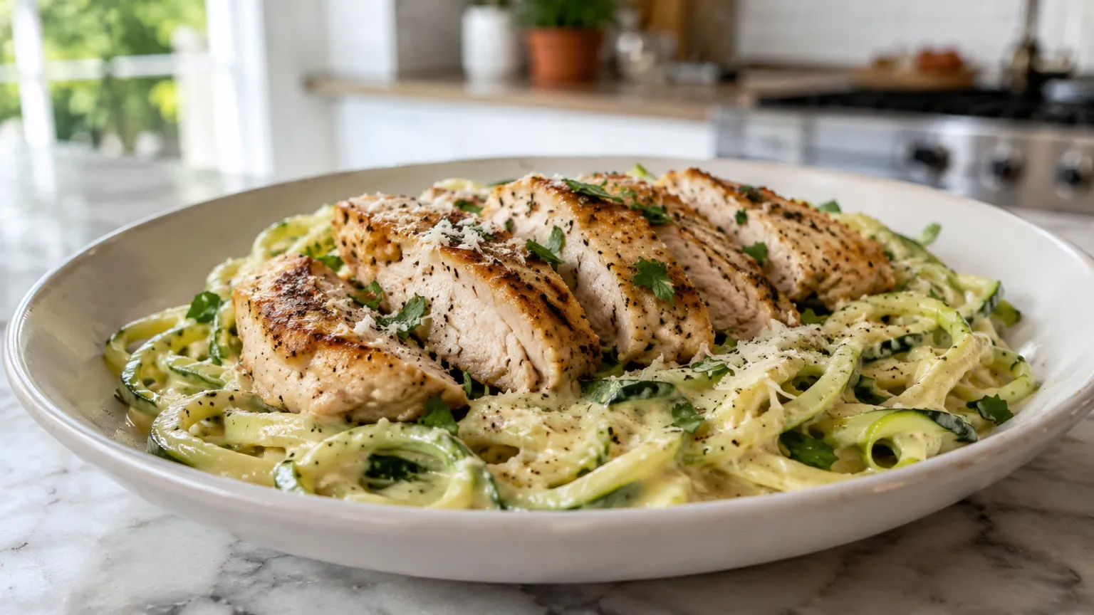 Keto Tavuk Alfredo (Kabak Spagetti)