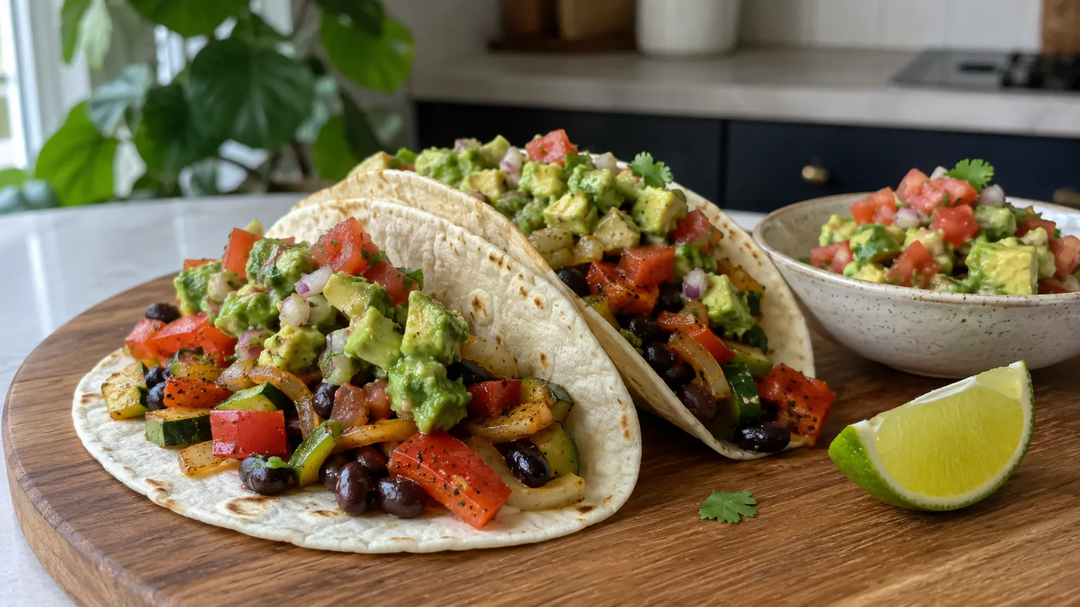 Spicy Vegetable Tacos with Avocado Salsa