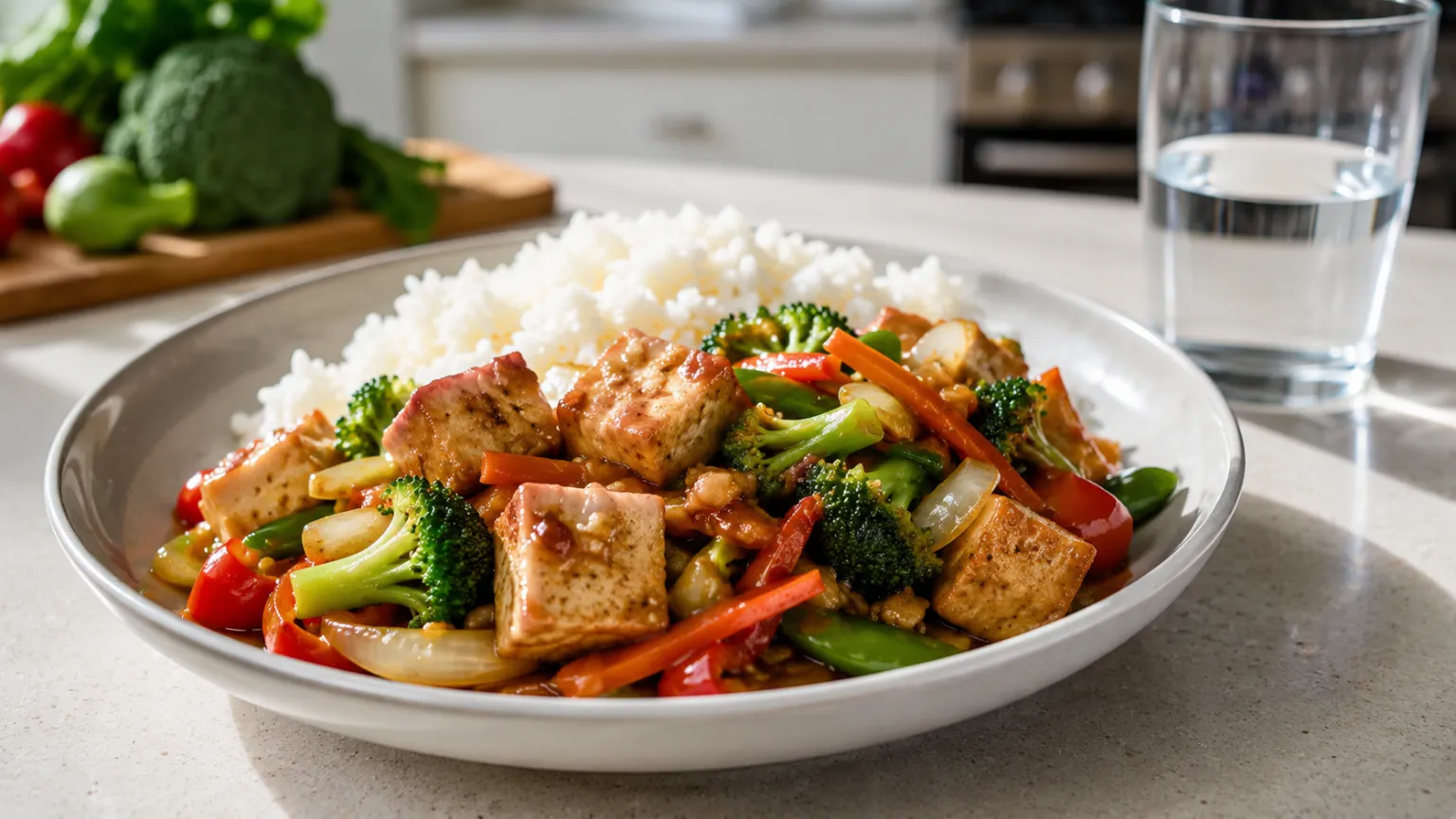 Tofu and Vegetable Stir-Fry with Rice